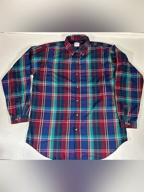 Vintage Saddlebrook Men's colorful Plaid Button-Down Shirt Blue Red Green